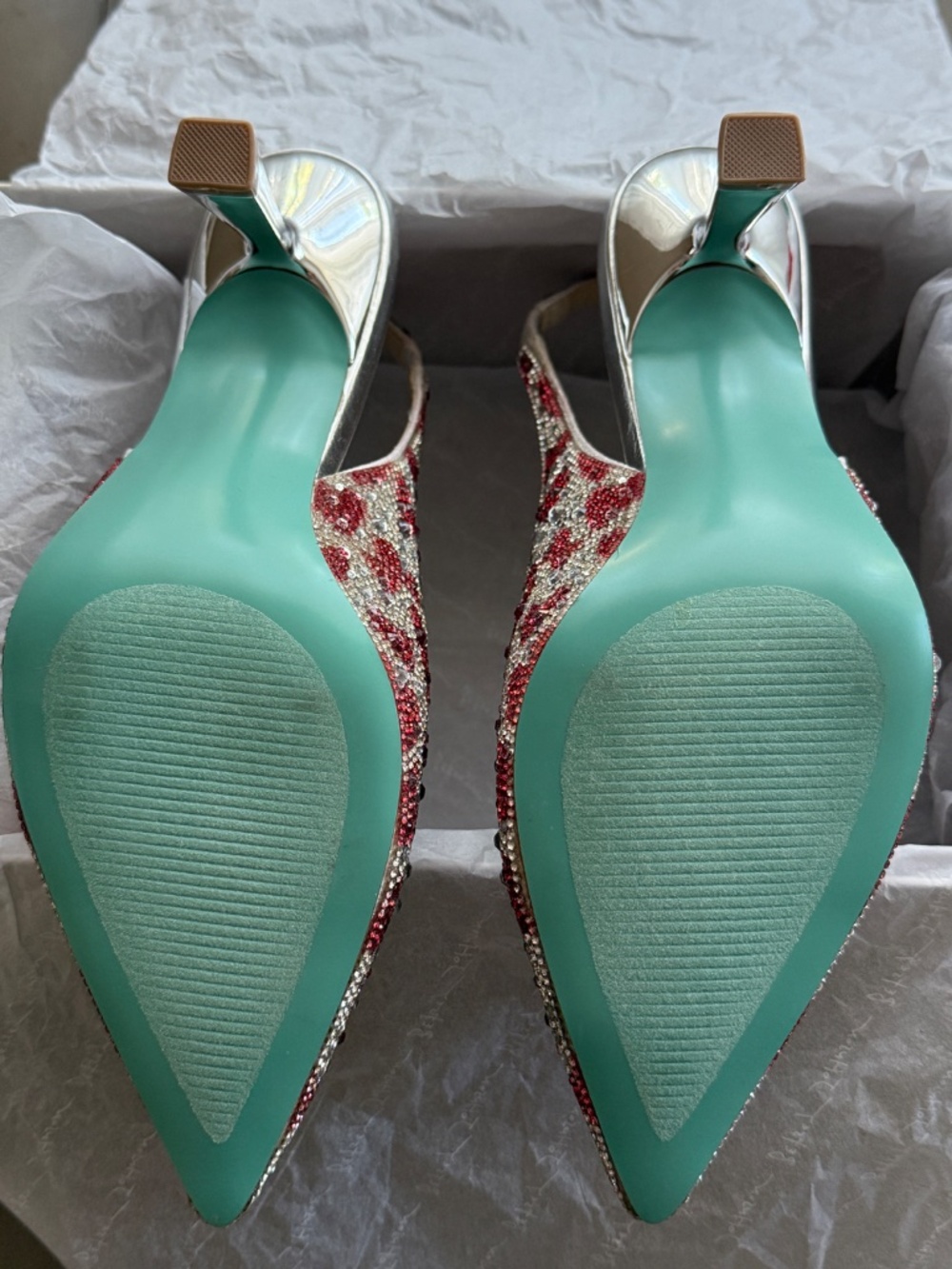 Betsey Johnson sling back heels pumps womens 9 rhinestone hearts Mya - Picture 9 of 12